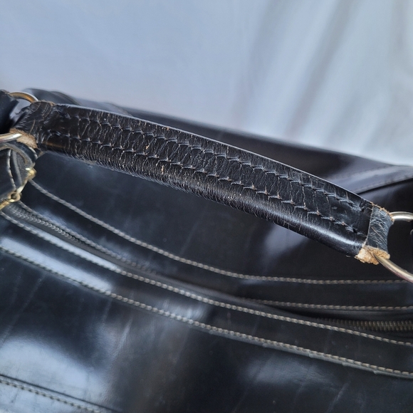 Quality Lg Black Leather Top Load Carry All Travel Bag Vtg Aero Zippers OOAK - Picture 14 of 16